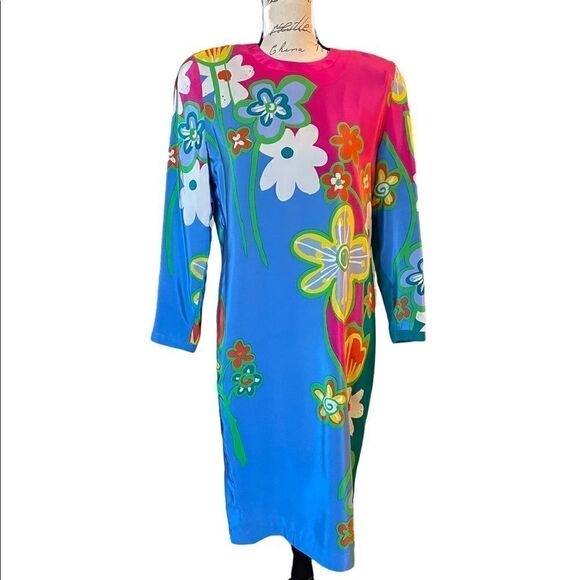 Anne Crimmins for UMI Collection 100% silk floral vintage dress size 8 - Picture 1 of 5
